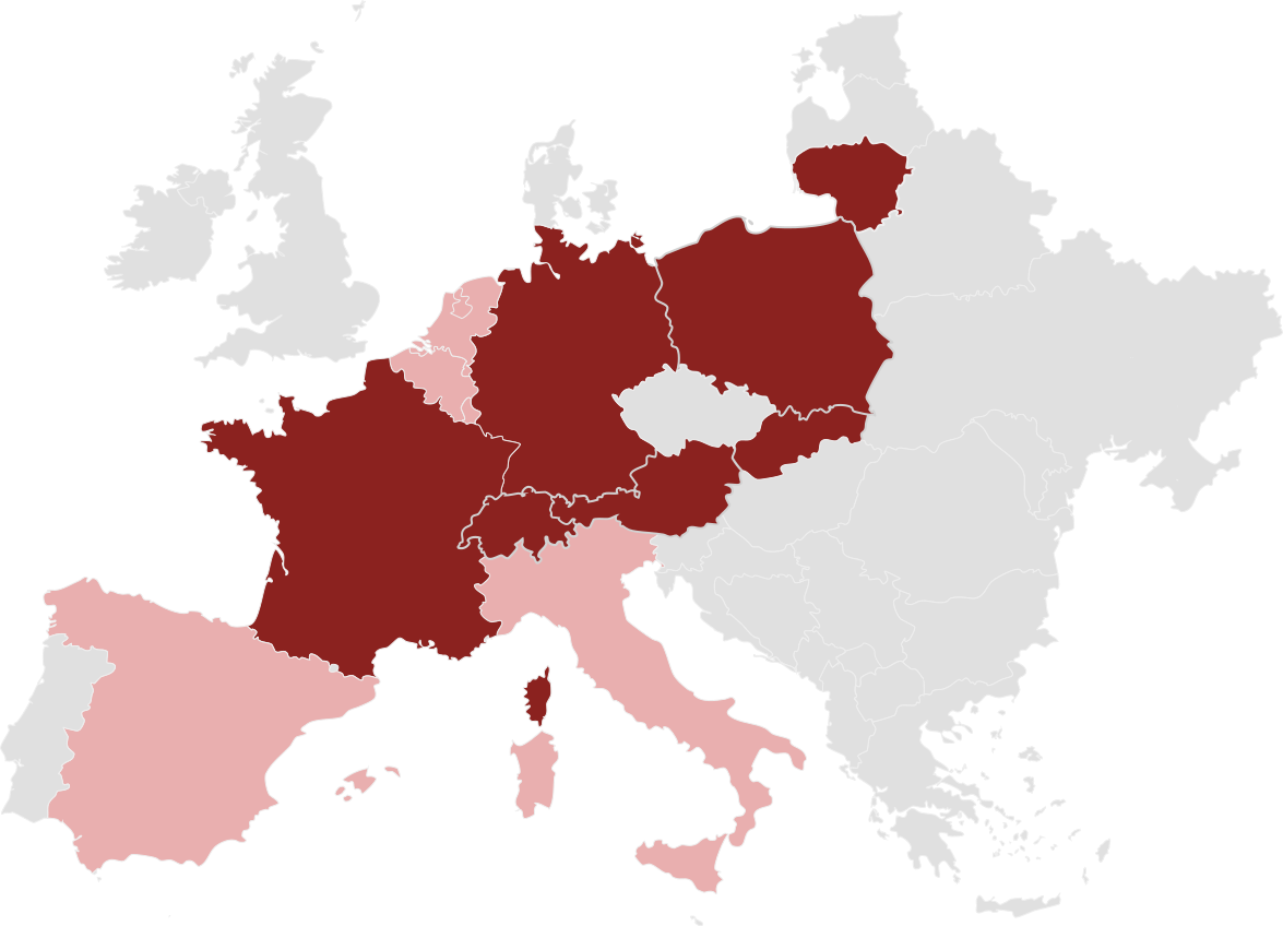 Europakarte mit Niederlassungen der peoplefone.