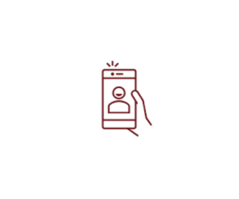 Icon mit einer Hand, was ein Handy hält, aus dem eine Person spricht.