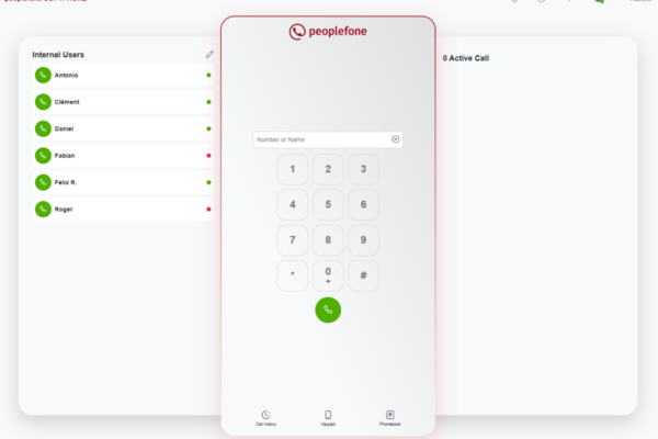 Desktop peoplefone Softphone mit Verfügbarkeiten.