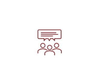 Icon mit drei Personen und einer Sprechblase.