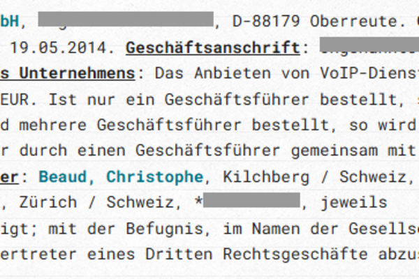 Auszug aus dem Handelsregister.