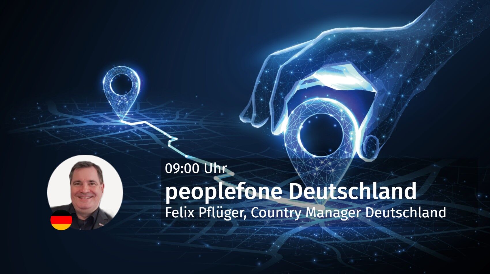 Startfolie mit Referent, Titel der Präsentation und Uhrzeit.