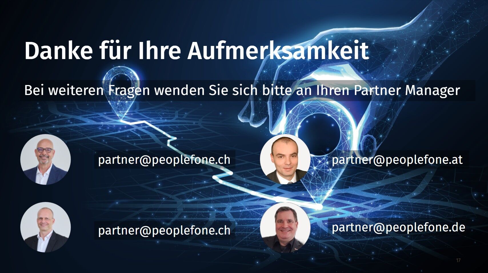 Übersicht aller Referenten mit Kontaktdaten und Danke für Ihre Aufmerksamkeit.