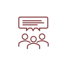 Icon mit Personen und Sprechblase.
