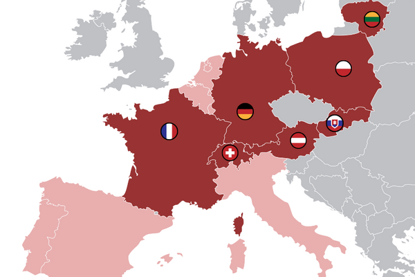 Europakarte mit Länderniederlassungen der peoplefone.
