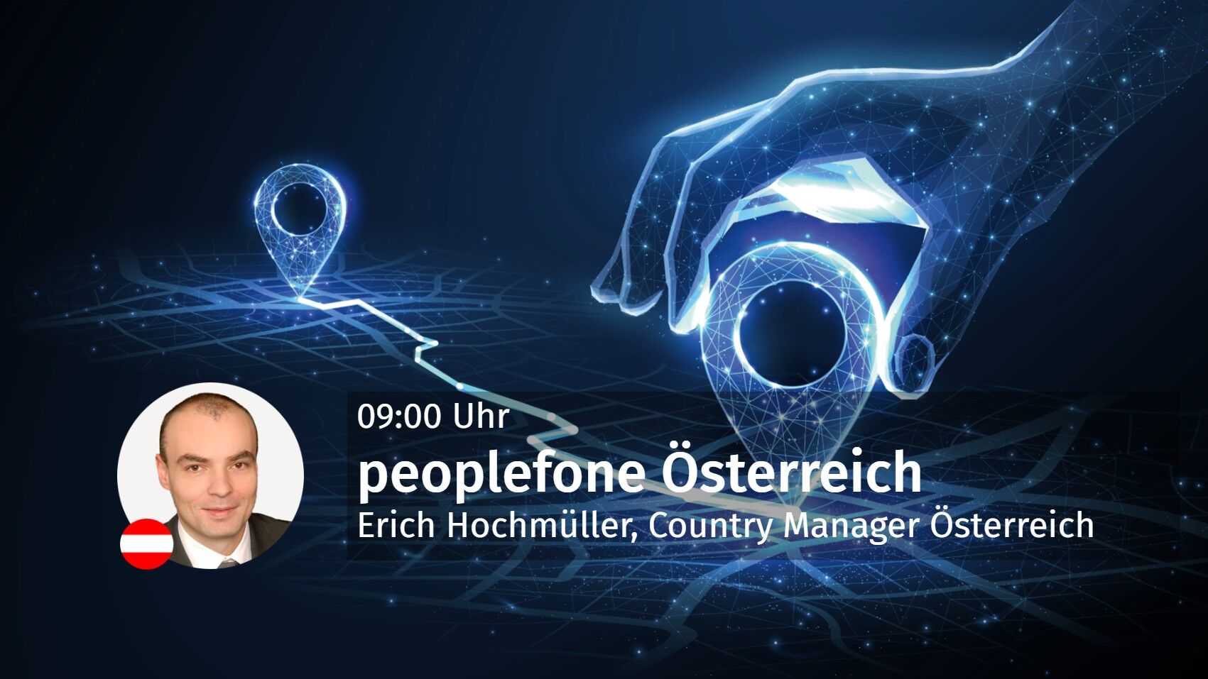 Startfolie mit Referent, Titel der Präsentation und Uhrzeit.